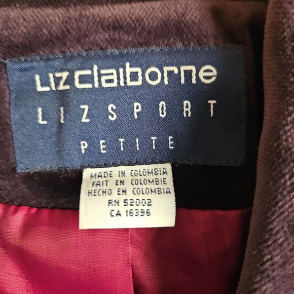 Liz Claiborne Y2K Double Breasted Velvet Coat in Eggplant - Size PS - Picture 12 of 13